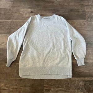 aerie Oversized Grey Crew Neck Split-Hem Sweatshirt, XS